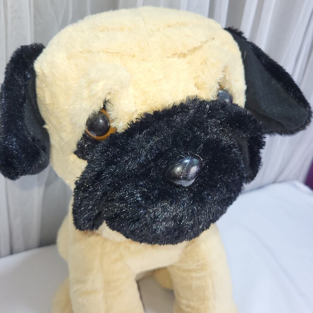 Bulldog Pug Black Tan Puppy Dog 18" Sitting Plush Stuffed Animal Classic Toy‎ Co